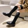 Fashion New Women High Boots Fashion Woman Non-slip Waterproof Winter Zipper PU Leather Knee High Boots Women Chunky Platform Long Boots