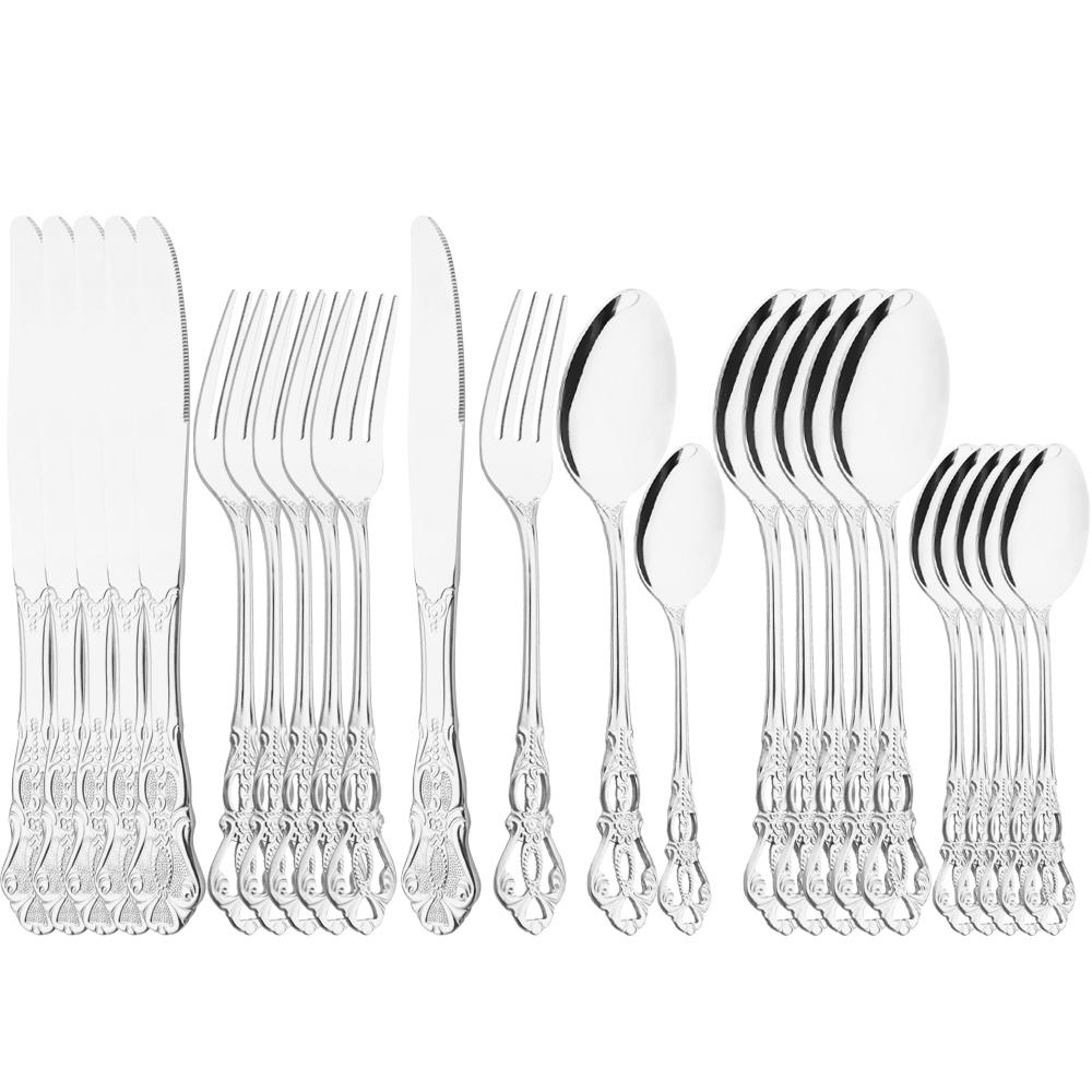 24pcs Gold Cutlery Set Royal Dinnerware Stainless Steel Silverware Spoon Fork Knife Kitchen Silverware Set Western Tableware