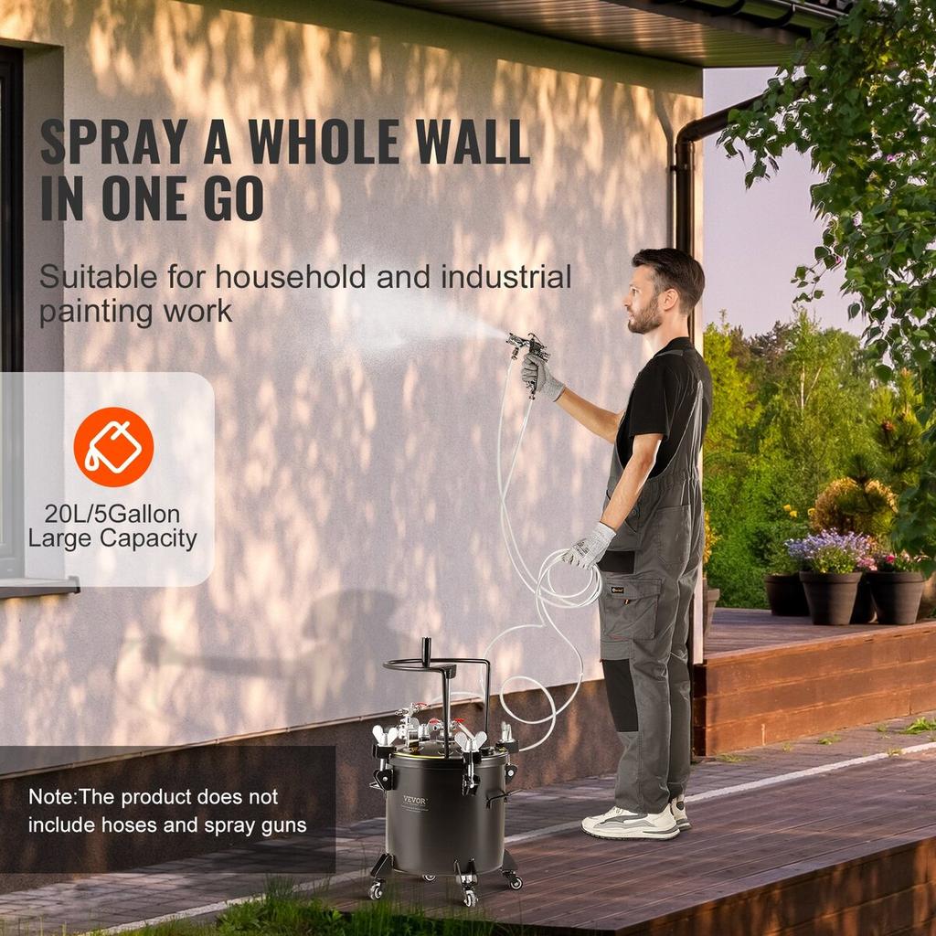 Spray Paint Pressure Pot Tank 20L/5gal with Casters Leak Repair Sealant