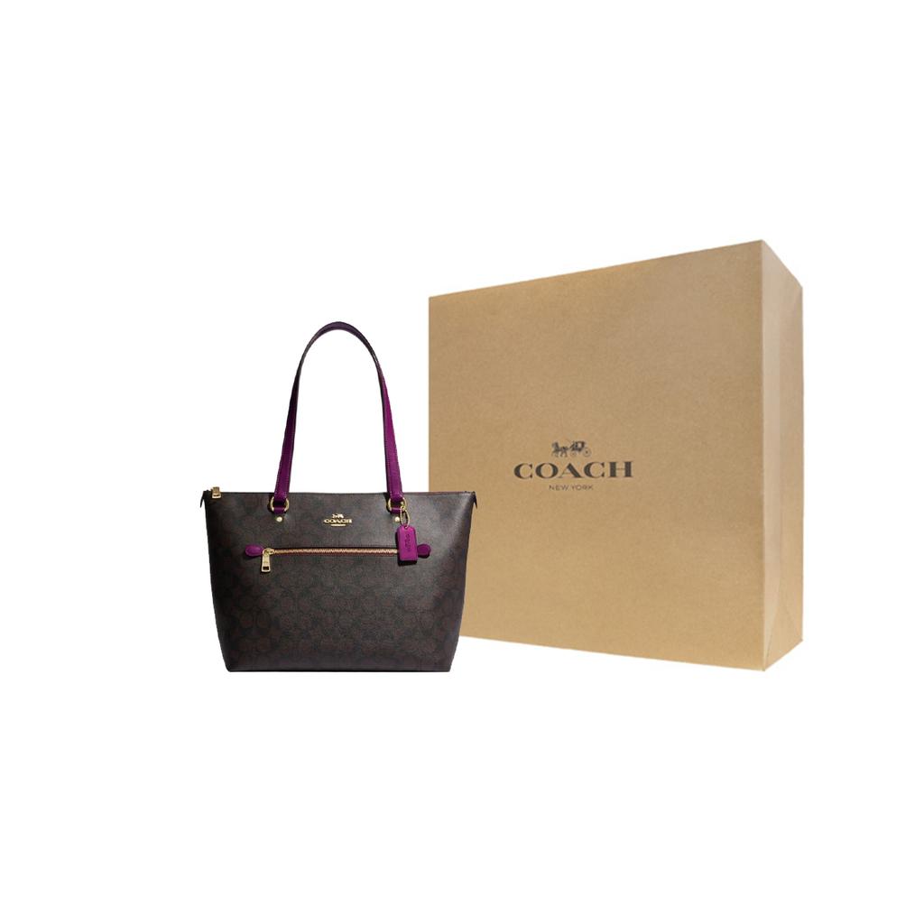 New COACH Gallery Coated Canvas With Leather Tote Bag Shopping Bag Handbag Shoulder Bag Large Size Women's Brown & Dark Red 79609-IMV7U