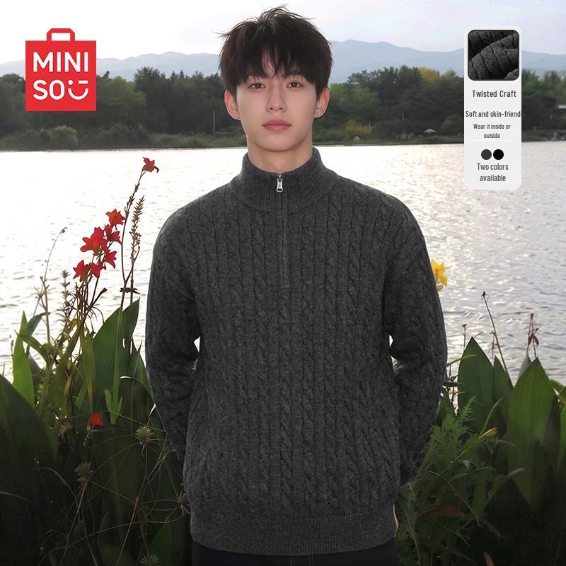 MINISO Men's Half-Zip Vintage Oversized Knit Sweater