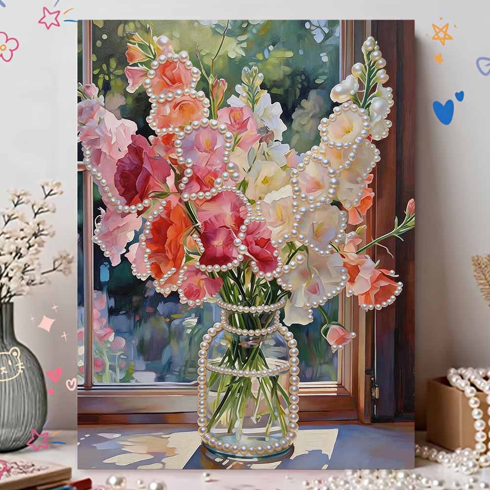Уникальный набор для рисования стразами и жемчугом DIY 30x40 см Красивые цветы Безрамное искусство Идеальный handmade подарок для взрослых Декор для стены дома на любой случай
