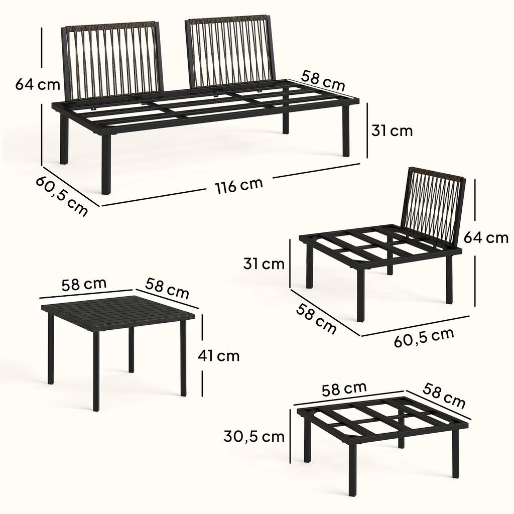 Lounge Garden Furniture Set 5-6 Person Garden Lounge Set with 2-Seater Garden Sofa, 2 Chairs, Corner Chair, Slatted Table, Footstool