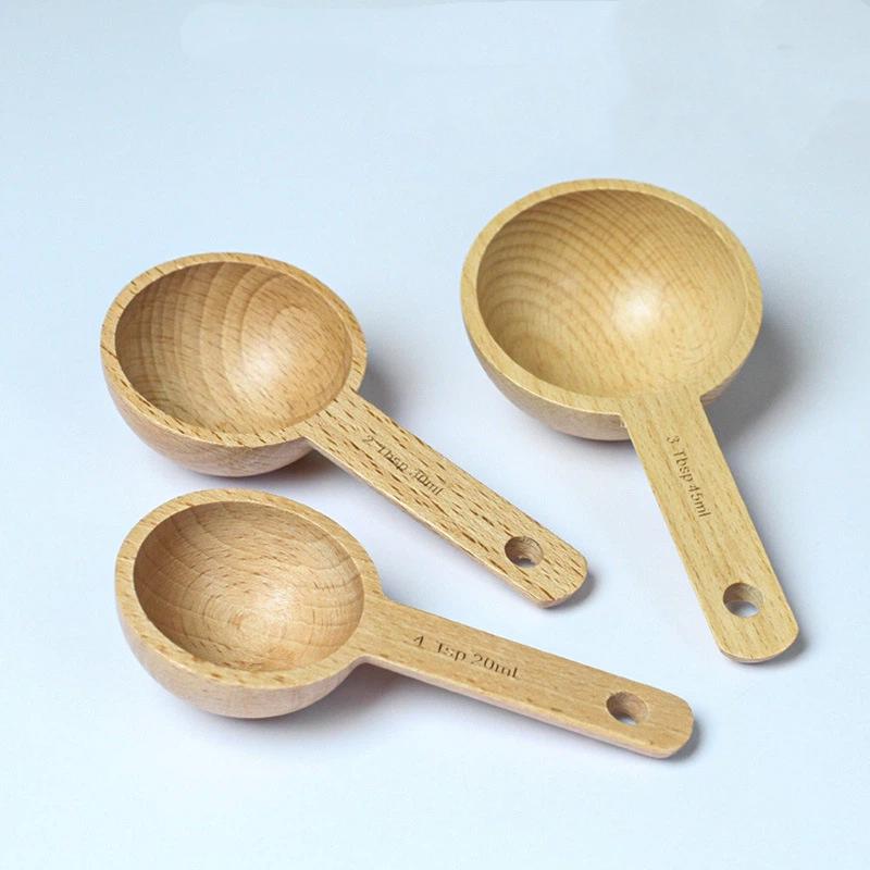 Wooden Measuring Spoon 7.5-45ML Beech Walnut Portable Long Lasting Kitchen Gadget for Restaurant Home Baking Cooking Use