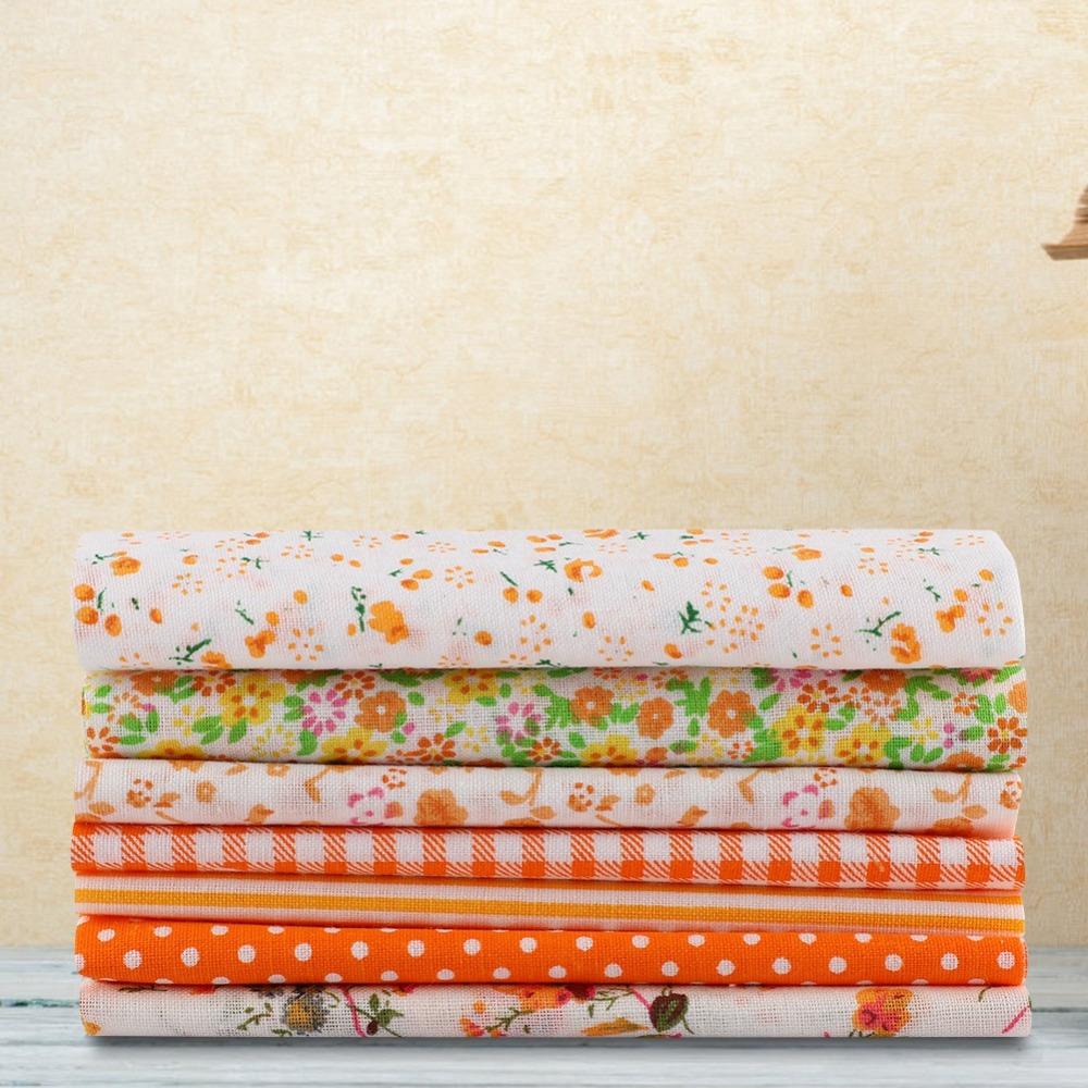 7Pcs Orange patchwork fabric set 25*25cm small floral fabric handcraft decoration making