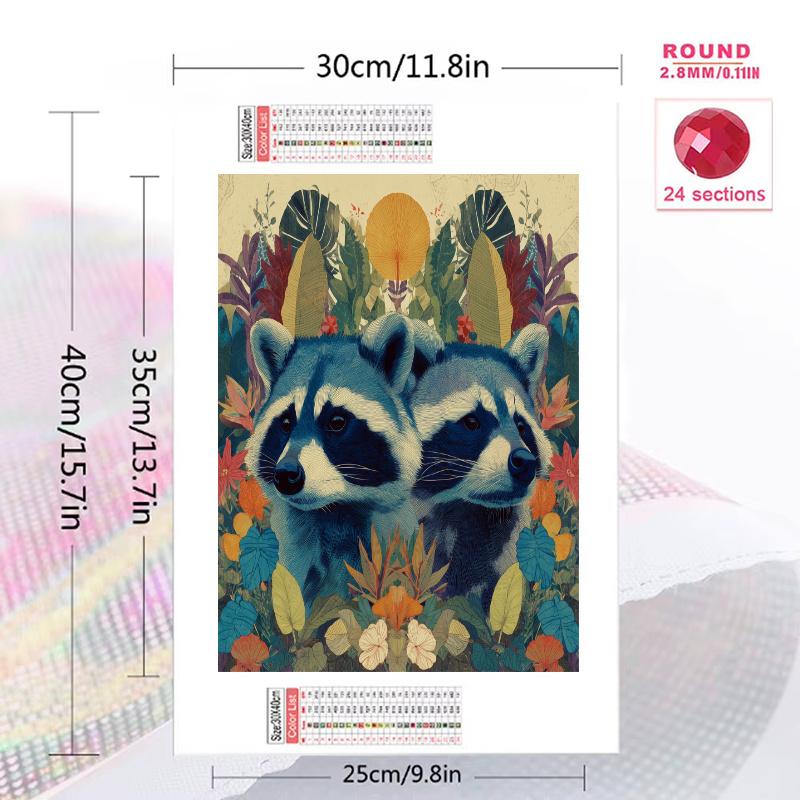 Two raccoons Pattern 3pcs 100% Round Full Drill 5D DIY Diamond Painting Embroidery Cross Stitch Rhinestone Décor
