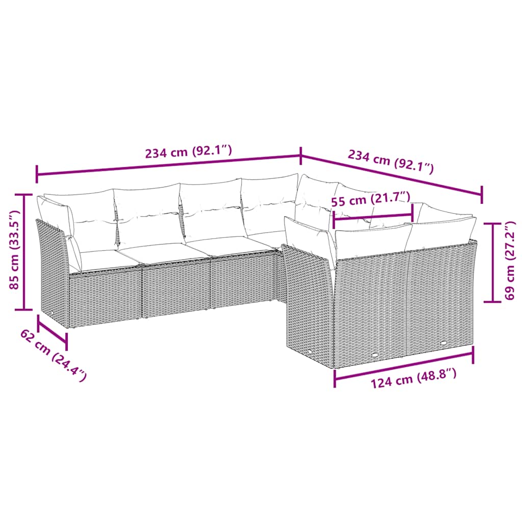 8 piece garden sofa set with cushions brown poly rattan