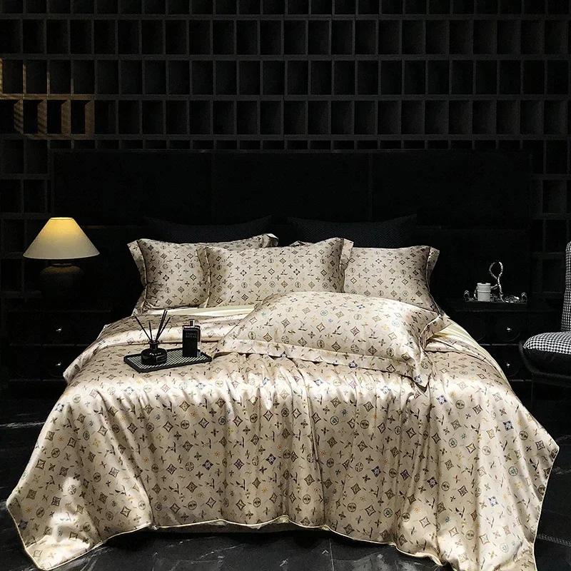 Роскошный высококачественный шелковый постельный комплект Шелковистый сатиновый комплект пододеяльника С принтом Размер Квин Кинг Мягкий Подарок для вашего возлюбленного, друзей