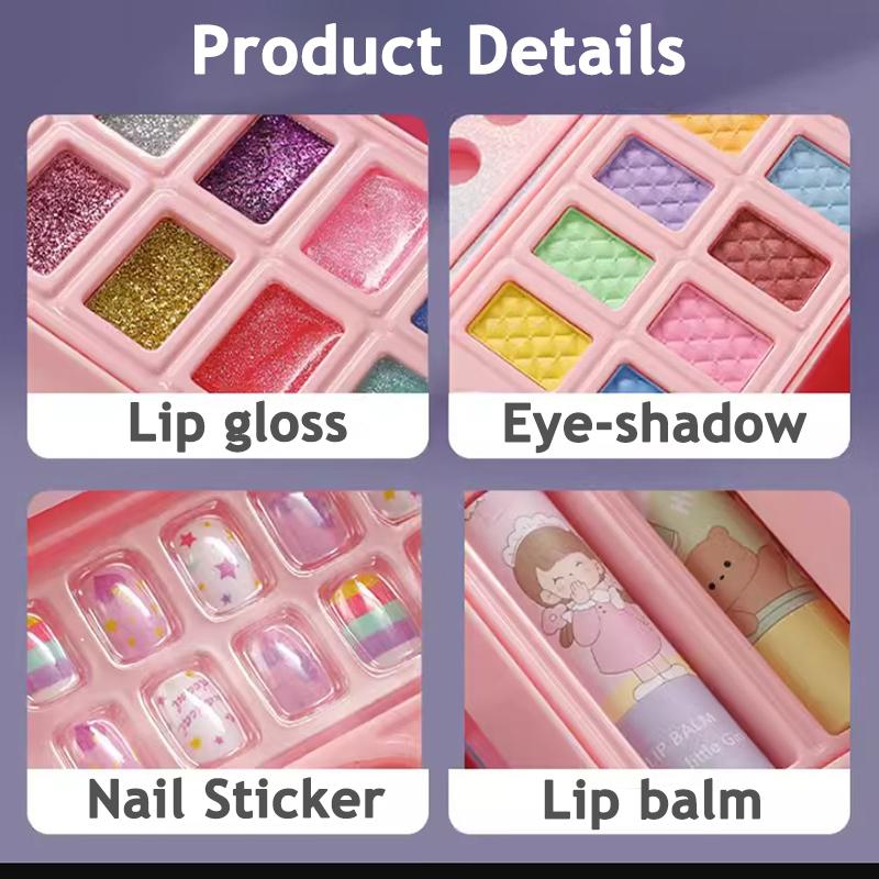 Набор для макияжа для девочек, коробка для макияжа, чемодан, моющийся набор для макияжа, полный набор, губная помада, тени для век, наклейки для лака для ногтей, детская игра, игрушка в подарок