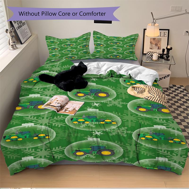 3Pcs Christmas Ornament Tractors Bedding Sets For All Sizes New 3D Printed Bed Cover Comforter Duvet Cover Pillowcase Bedroom Decoration
