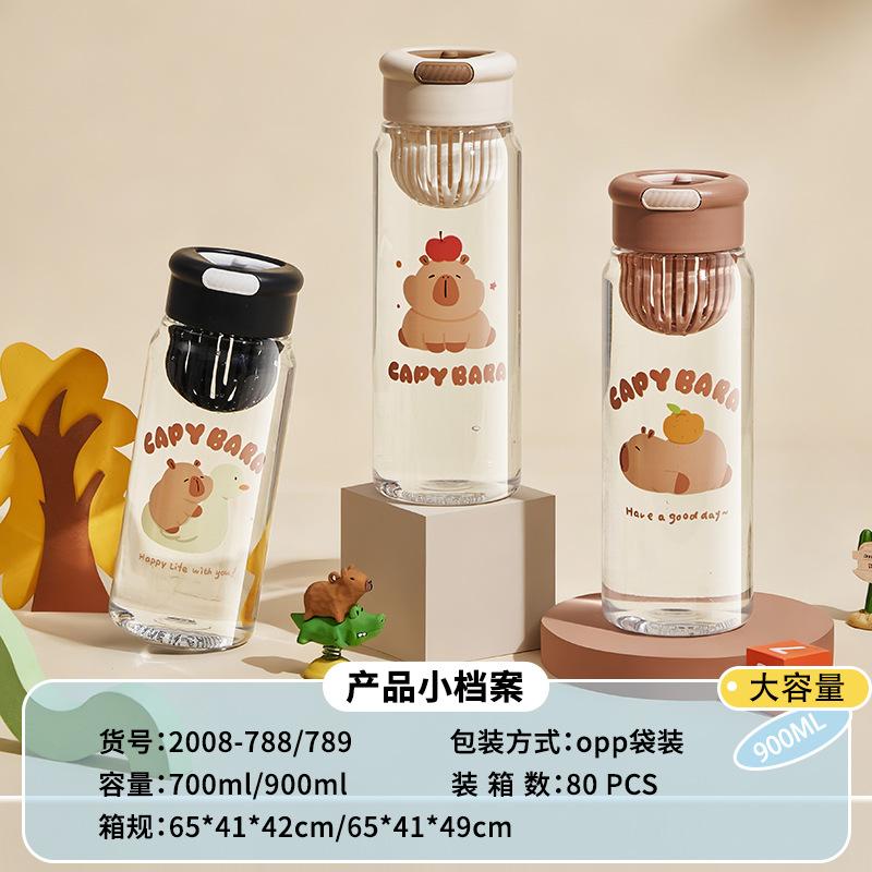 Water bottle Fuxing water cup male and female students cartoon plastic kettle cute animal portable cup simple with tea leak