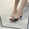Летний ночной клуб Высокий каблук Женские шлепанцы Мода КРИСТАЛЛ Открытый носок Женские уличные Танцы Вечеринка Выпускной Вечер Туфли для стриптиза
