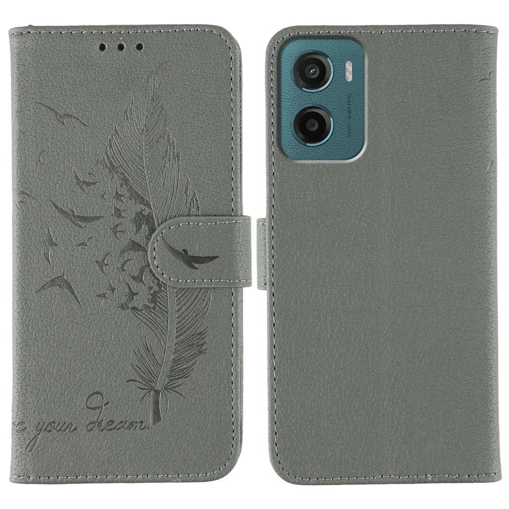 For Motorola Moto G05 4G Case Feather Imprint PU Leather Wallet Phone Cover