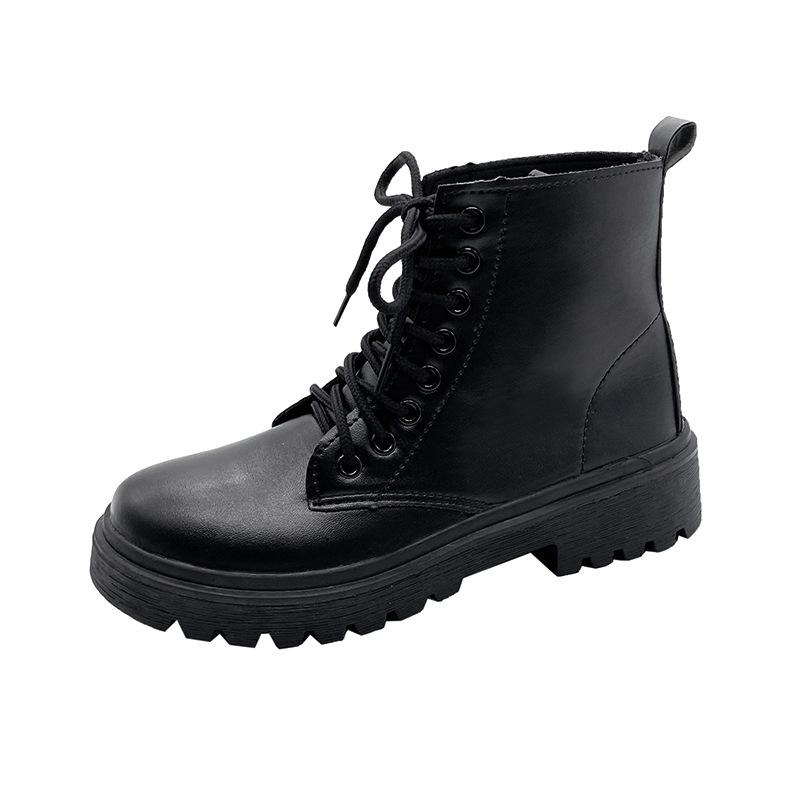 Черные мартинсы на шнуровке спереди женские весна 2023 новые короткие ботинки на толстой подошве с увеличением высоты тонкие ботинки