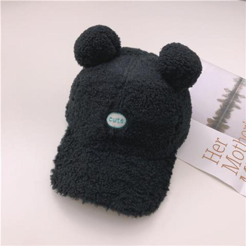 Lamb Wool Baseball Cap Women Winter Korean Style Lovely Furball Ear Cap Kawaii Warm Wild Plush Baseball Cap Hip Hop Hat