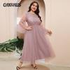 Spring and Summer Women's Dress Plus Size Mesh Long Sleeve Dresses Evening Gowns Banquet Party Midi Dresses