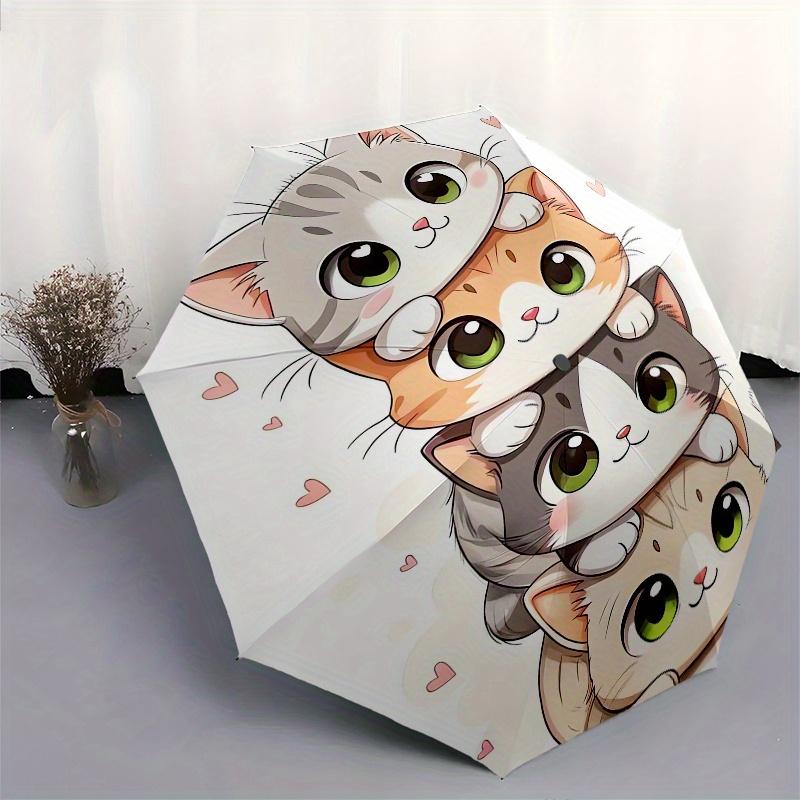 Cute Cats, Kawaii Animals Automatic Folding Umbrella 8 Ribs, Durable Iron Frame, Bright Color Pattern Compact Travel Umbrella, Suitable for