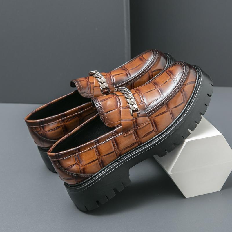 Men Loafer Dress Elevator Shoes Height Increase Punk Leather Thick Sole Creepers Platform Shoes
