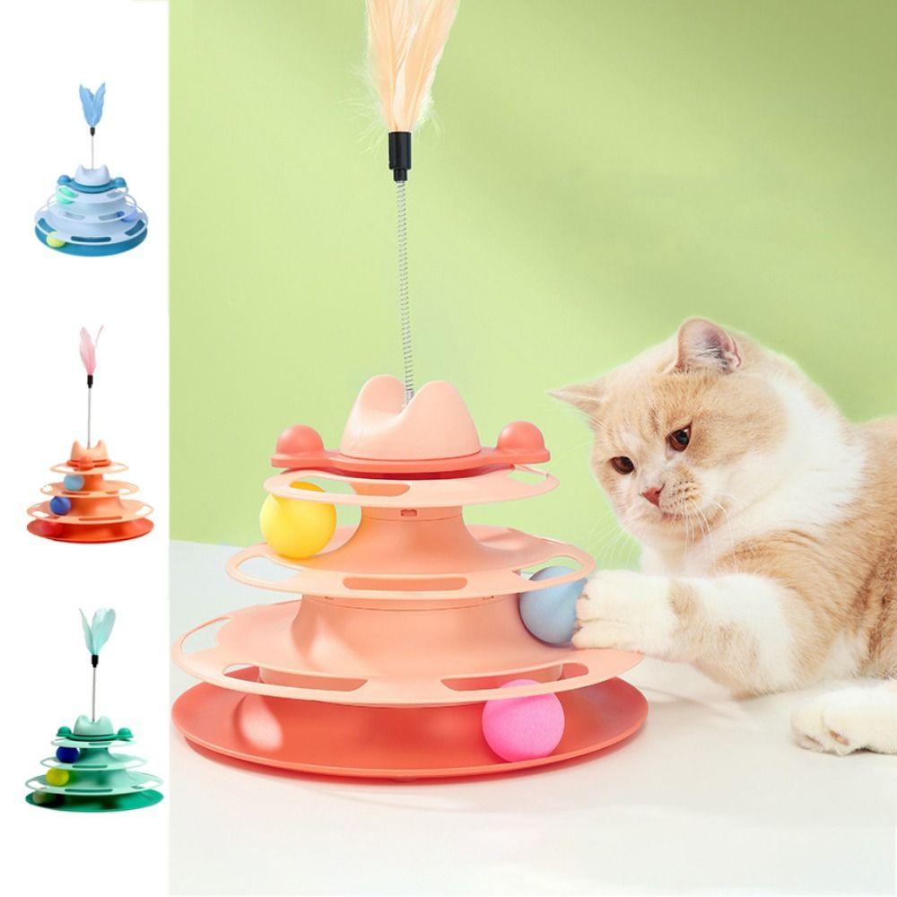 Интерактивная развлекательная тарелка-башня для кошек, съемная кошачья вертушка, шарики-ролики, снимает тревогу