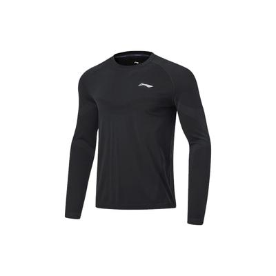 Li Ning Running Series однотонная теплая футболка с длинным рукавом с логотипом для мужчин, черные топы ATLT077-1