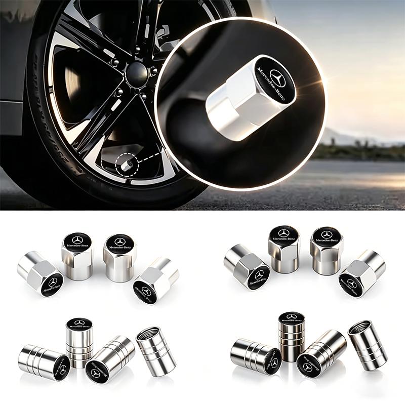 WAM3 4Pcs Car Tire Valve Cover Aluminum Alloy Car Wheel Tire Valve Caps For Mercedes Benz W210 W176 AMG CLS CLE CLA GLA GLB GLS Class