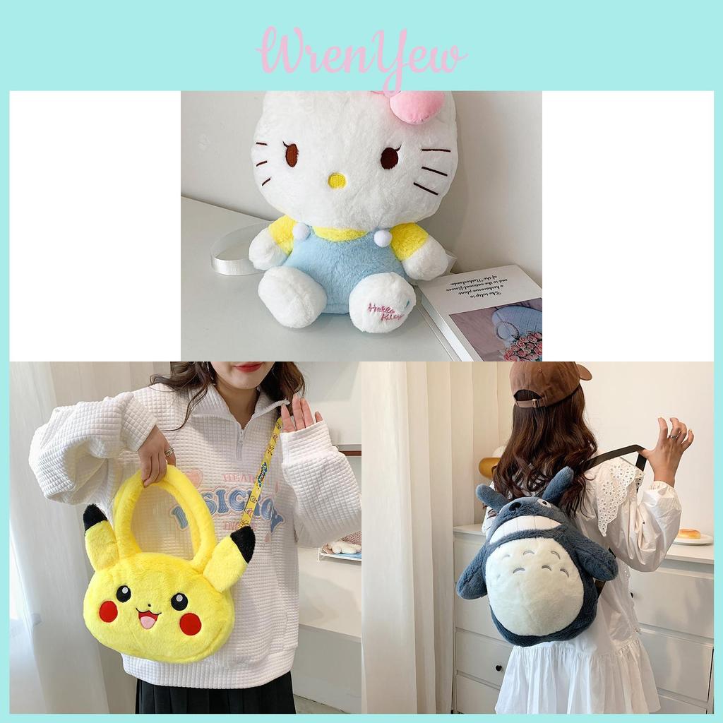 Pikachu Plush Animal Bag For Kids Street Style Soft Material With Zipper Closure For Casual Use