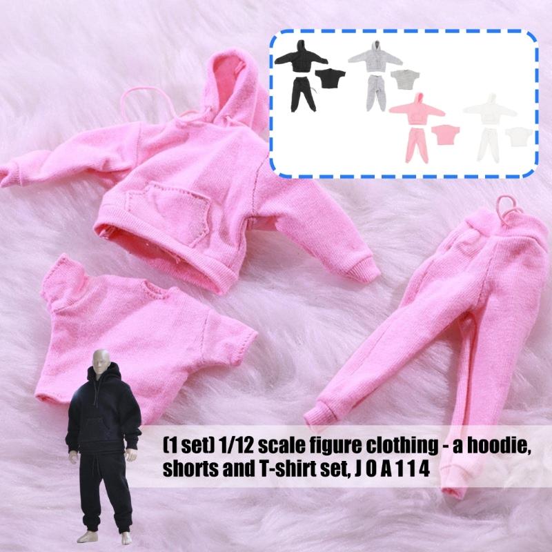 Detailed 3Pieces Outfit For 1/12 Action Figure Soldier with Hooded Top Pants And Tees for Figure Doll Display Dressingup