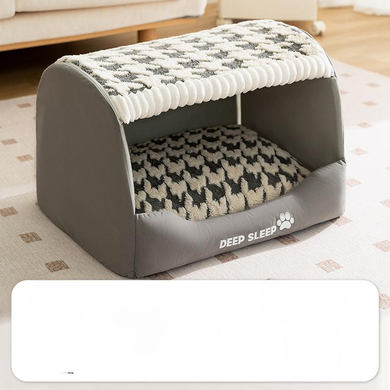 Brown Simple Neutral Style Houndstooth Drawer Nest for Large Dog Golden Retriever Pet Dog Autumn and Winter Warm Dog Nest Cat Nest