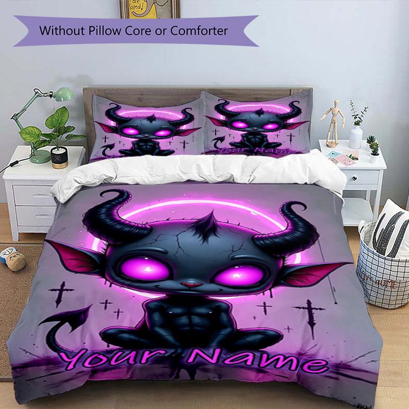 3pcs Custom Name Devilish Fantasy Artwork Bedding Set Printed Bedding Set Duvet Cover Closure Includes 1 Duvet Cover & 2 Pillowcases Bedroom Decor