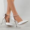 Sandals High Heels One Word Belt 2025 Spring New Banquet Women's Shoes Hollow Beautiful Pointed High Heel Pearl Sandals
