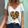 New Women's T-shirt Love Leopard Short Sleeve 3d V-neck Fashion Female Clothing Streetwear Casual Tops Harajuku Summer T Shirt