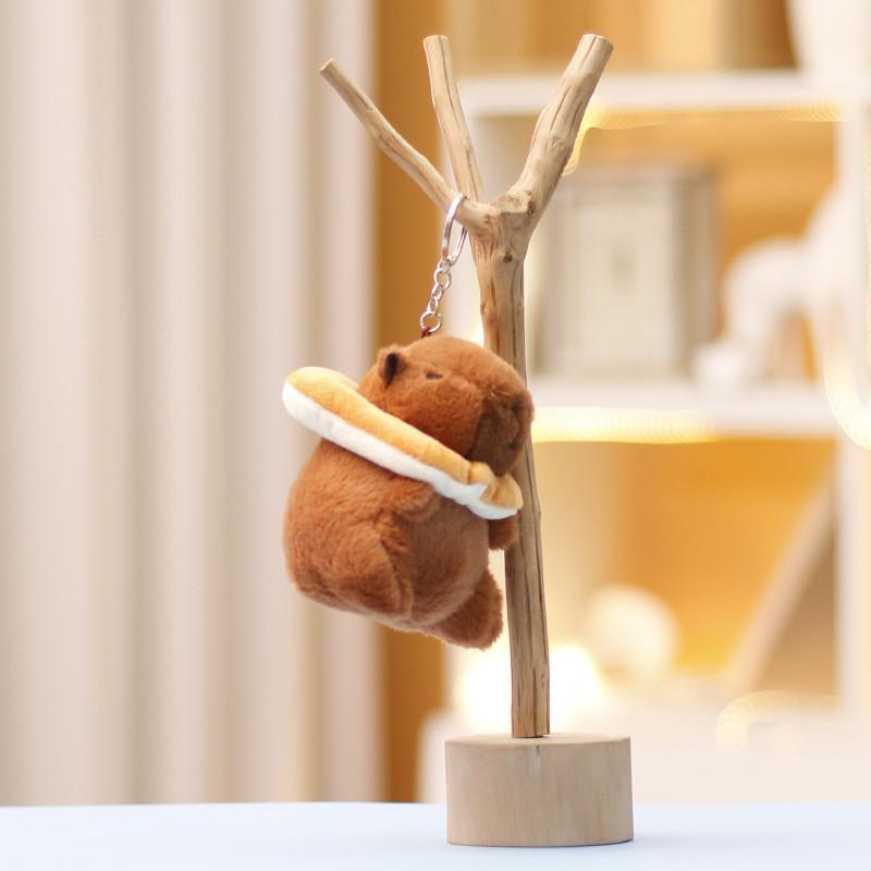 Hamburger Toast Capybara Keychain Cute Cartoon Girl Backpack Hanging Doll Plush