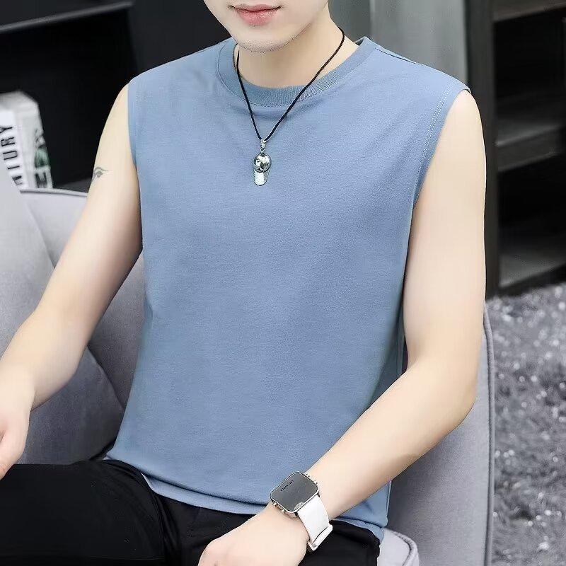 Мужской однотонный жилет без рукавов - модная спортивная рубашка с широкими плечами