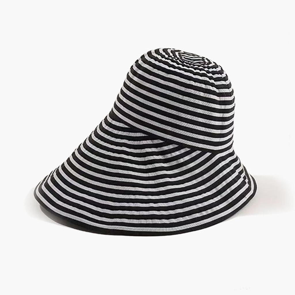 Новая шляпа шляпа от солнца защита от солнца защита от УФ-лучей женская ретро темперамент черно-белая полосатая шляпа-ведро с большими полями