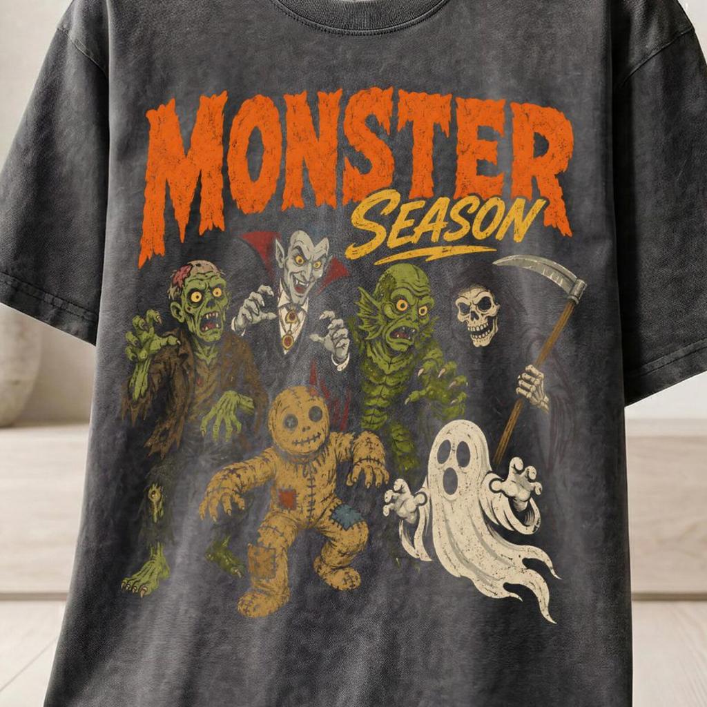 Monster Season Vintage Halloween T-Shirt and kids tshirt, Retro Horror Monster Spooky Season Shirt and kids tshirt, Distressed Graphic Gothic Tee Gift