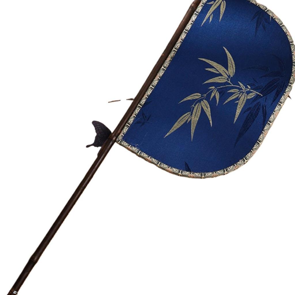 Purple Bamboo Knife Fan with Long Handle - Hanfu Catwalk Prop and Face Covering in Ancient Warring States Style