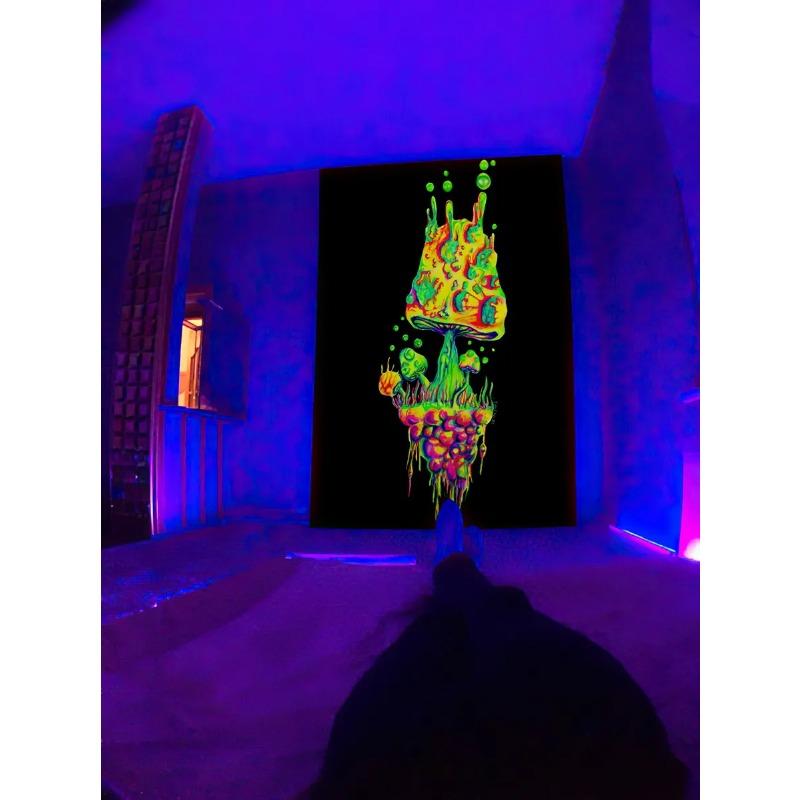 Флуоресцентный гобелен, УФ-реакция, психоделический череп, гриб, стена, хиппи, спальня, общежитие, украшение отдельной комнаты