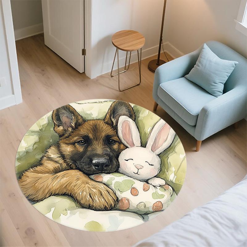 Plush Puppy,Round Area Rug,Carpet Rug for Living Room Bedroom Sofa Playroom Decor,Non-slip Floor Mat