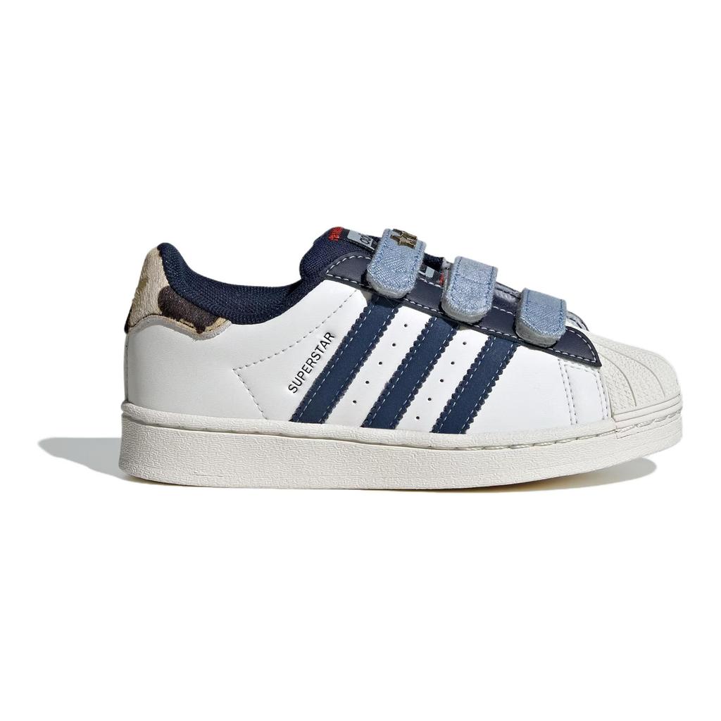 Adidas Originals Superstar Synthetic Leather Fabric Lightweight Comfortable Durable Low-Top Kids Skate Shoes Kids Sneakers White Blue IH3290