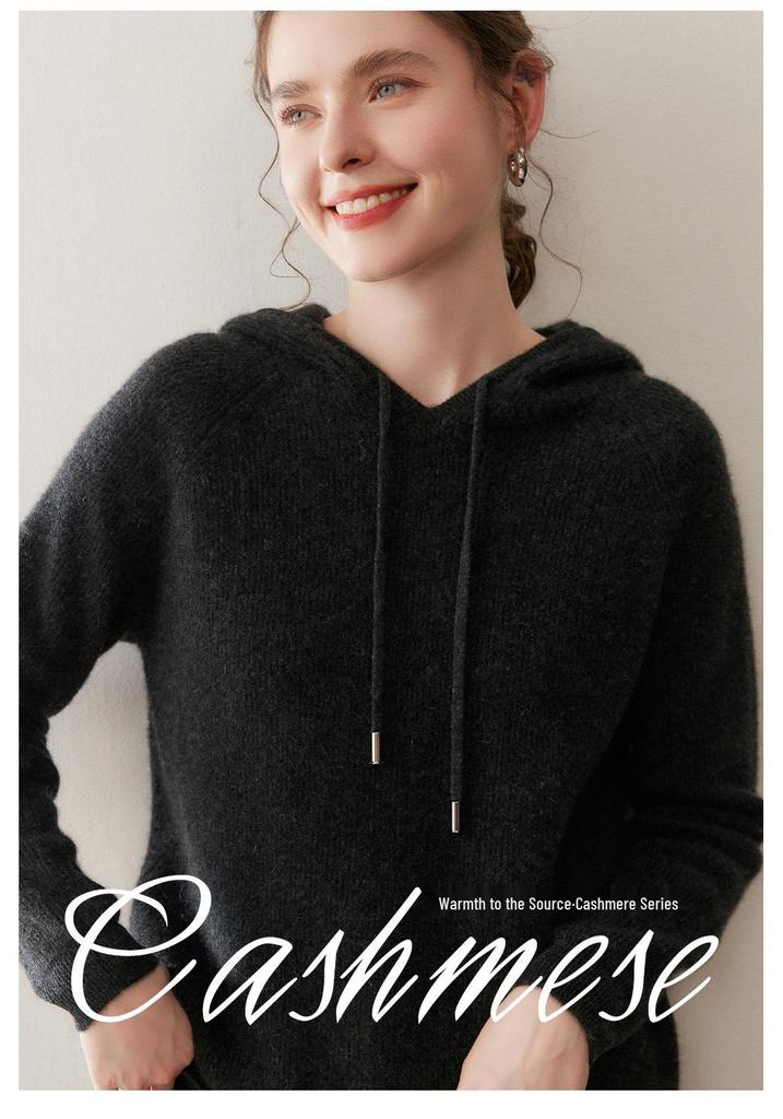 Women's Cashmere Drawstring Hoodie: Autumn & Winter Long Sleeve Knit Sweatshirt