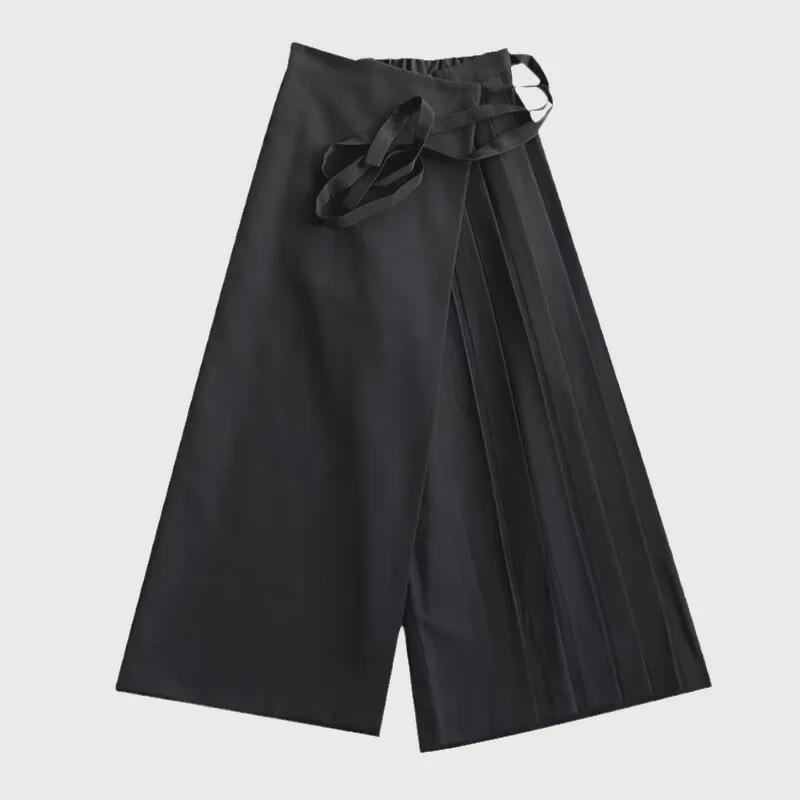 Мужские черные брюки-юбки Warrior Kendo Yohji Yamamoto – прямой широкий крой для весны и осени