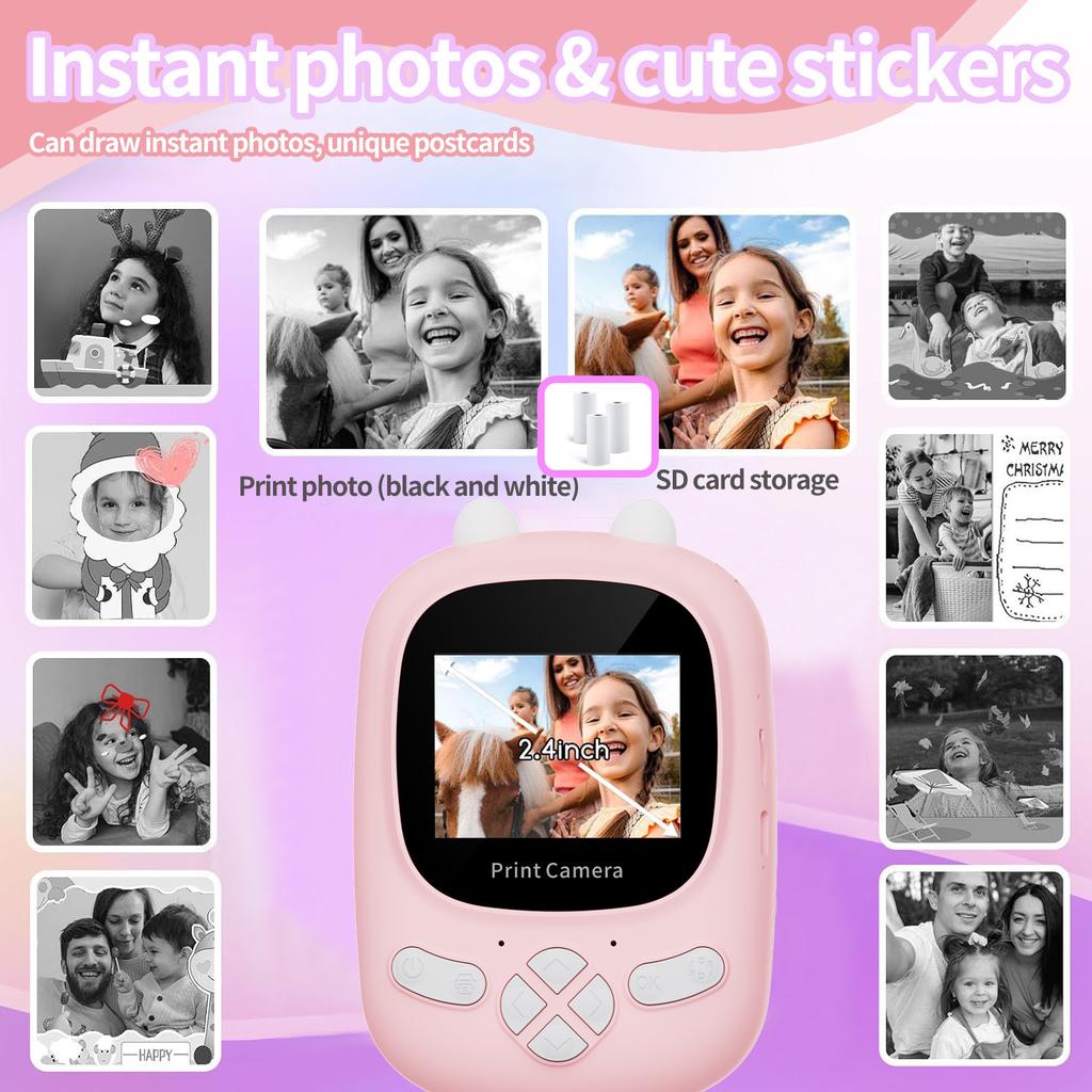 Новая детская камера с принтом, для фото на улице, портативная, с термобумагой, мгновенная печать, цифровая мини-камера HD-видео