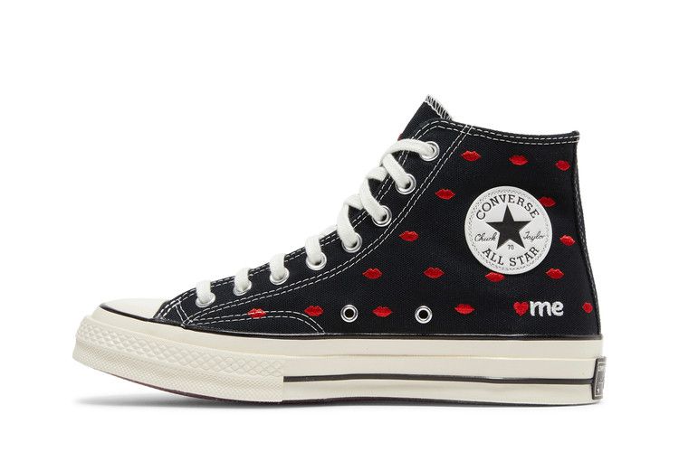 Мужские кроссовки Converse Chuck Taylor All Star 70 Hi Вышитые губы Черный Черный/Университетский красный/Эгрет
