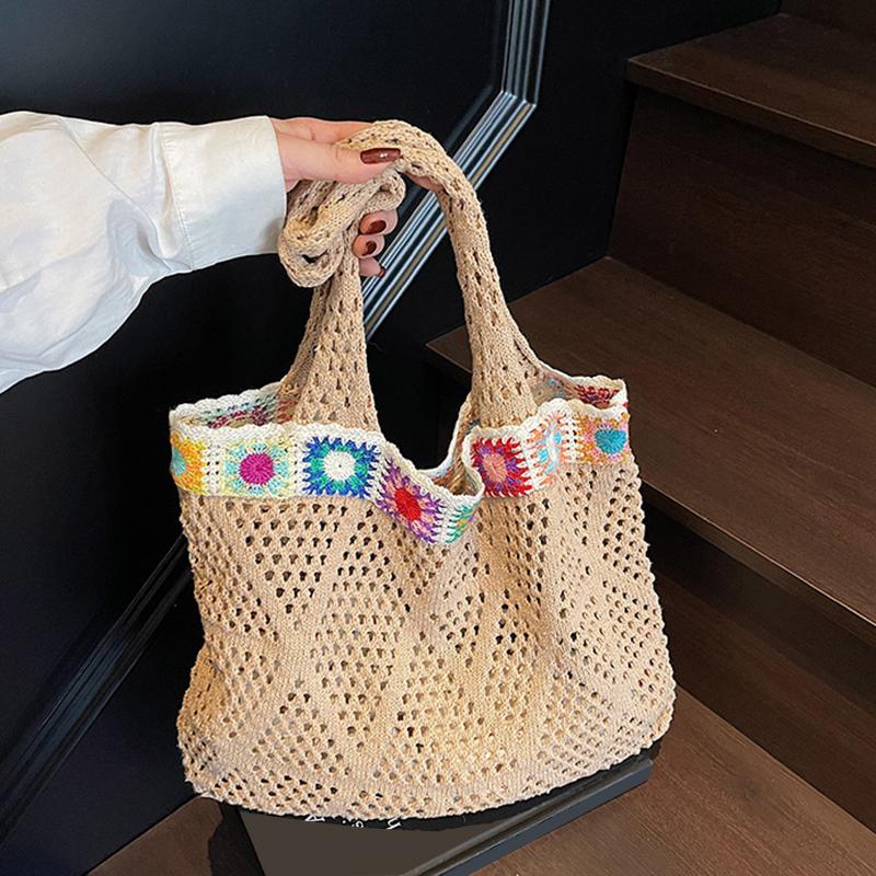 Summer Mesh Knitted Fashionable and Casual Beach Bag Travel Tote Commuter Bag Vacation Shopping Handbag Women Daily Use AVE