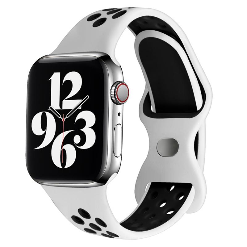 Браслет Дышащий силиконовый спортивный ремешок, сменный ремешок для Iwatch Apple Watch Series 9, 8, 7, 6, 5, 4, 3, 2, 1 Se Ultra, 38 мм, 40 мм, 41 мм, 42 мм, 44 мм, 45 мм, 49 мм