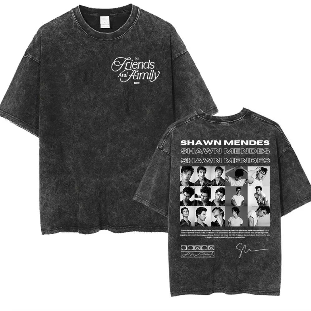 Rapper Shawn Mendes Tour  Album Vintage Washed Tee Shirt Mens Hip Hop Oversized Tshirt Fashion High Quality Cotton T Shirts