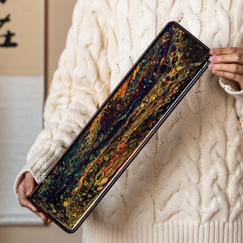 Поднос для чая из цельного дерева из смолы, антикварный лак, бытовой поднос из сухой пены, набор для кунг-фу, поднос с принадлежностями, изолированный коврик