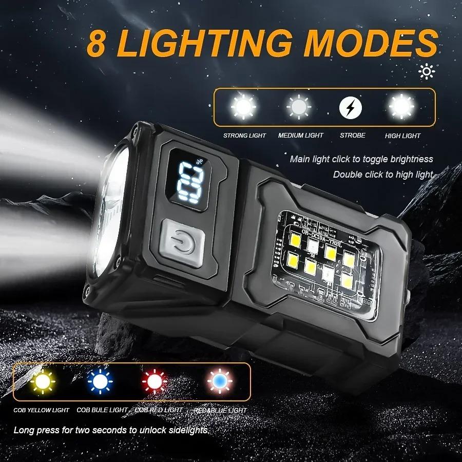 Mini USB Rechargeable LED Flashlight 2000LM Super Bright Magnetic Tail COB Side Light 5Modes Portable for Camping Emergency Work