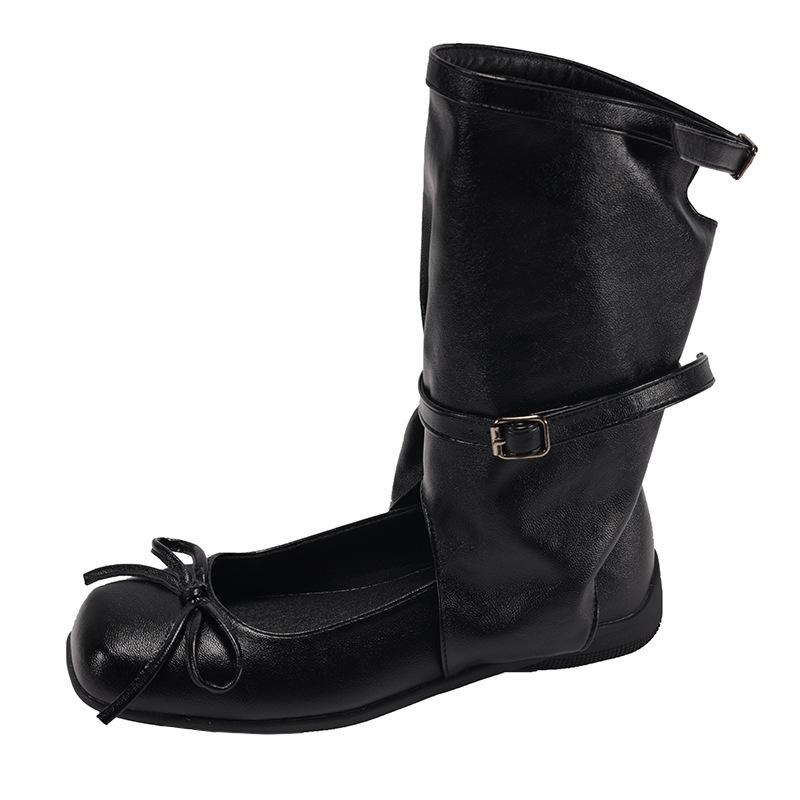 Популярные черные женские ботинки на высокой платформе 2025 новый летний универсальный балетный стиль увеличивающие рост короткие ботинки