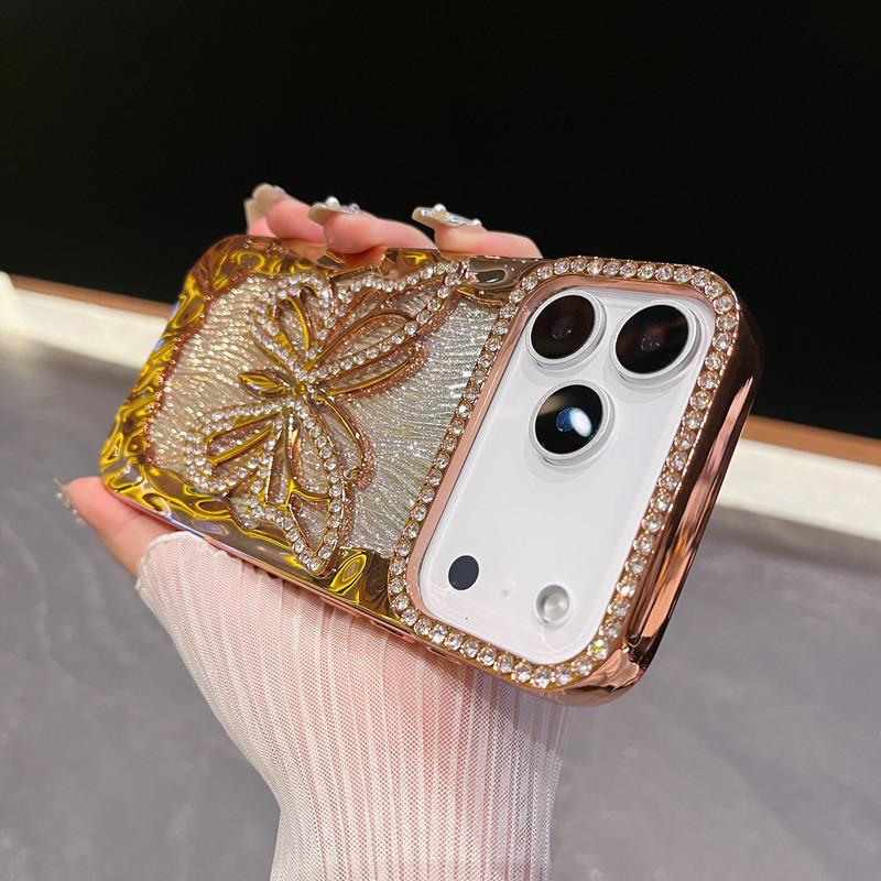 Наклейка-бабочка со стразами, подходит для чехла мобильного телефона iPhone11PROMAX, полый, с теплоотводом, Apple 11, гальваническое покрытие, блестящий, мягкий чехол